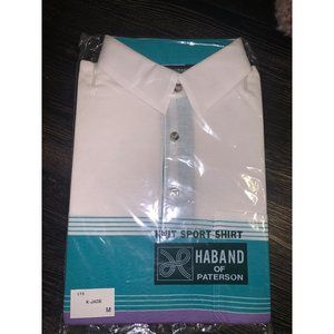 VTG, NWT! Haband! of Paterson Striped Teal Turquoise Purple Knit Sport Shirt Med